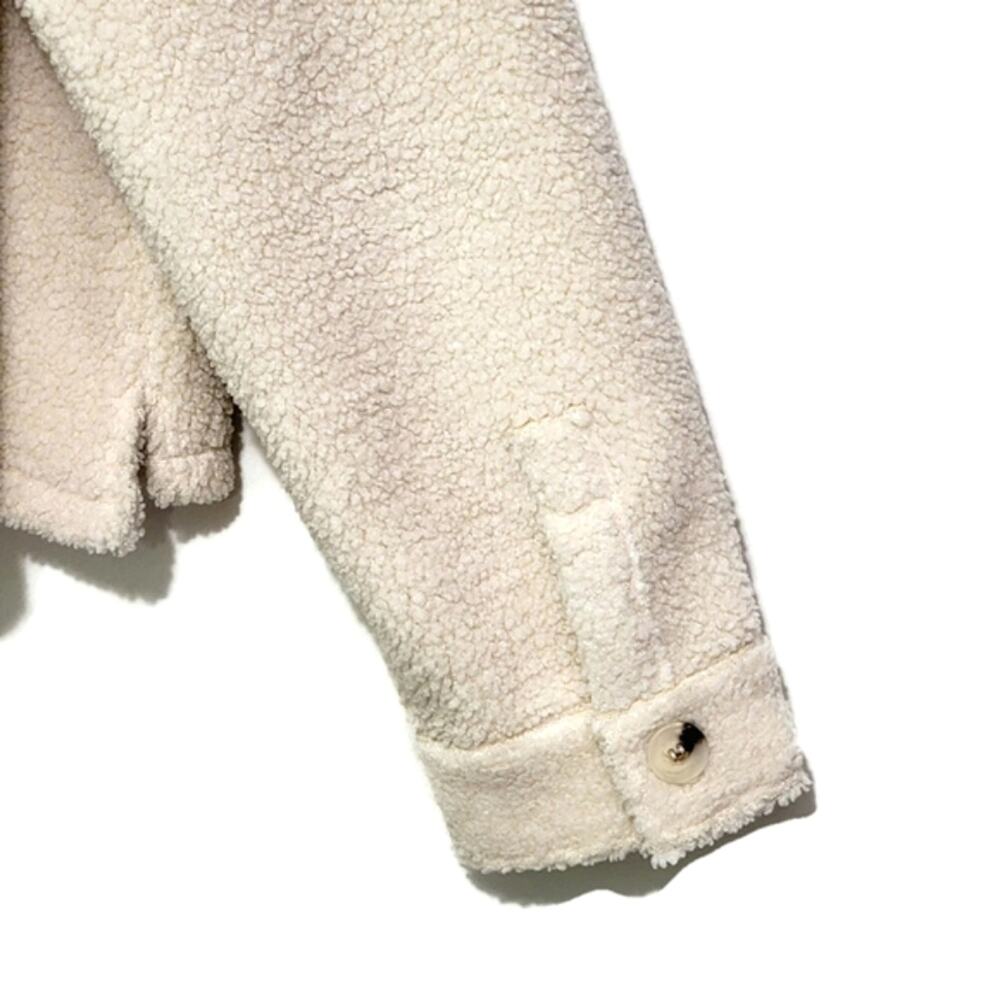Elodie Sherpa Teddy Button-Down Crop Coat Jacket Ivory Cream Chic Cozy L - Picture 5 of 11